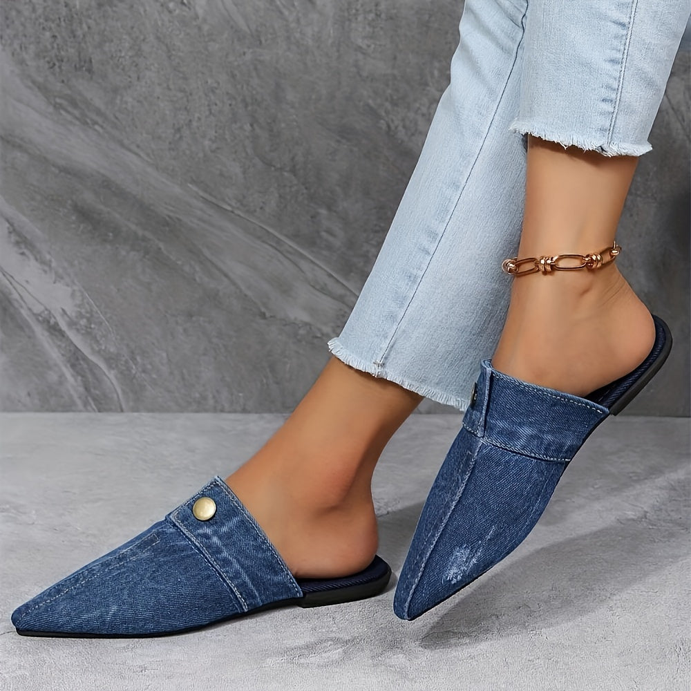 Ashby - Mules planos de mezclilla elegantes y sencillos