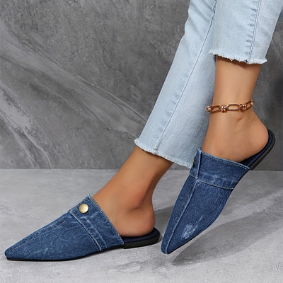 Ashby - Mules planos de mezclilla elegantes y sencillos