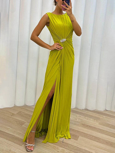 Davina - Vestido de noche largo plisado