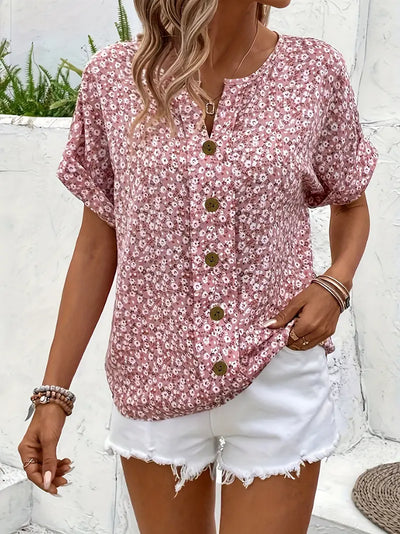 Charis - Floral Button-Up Blouse