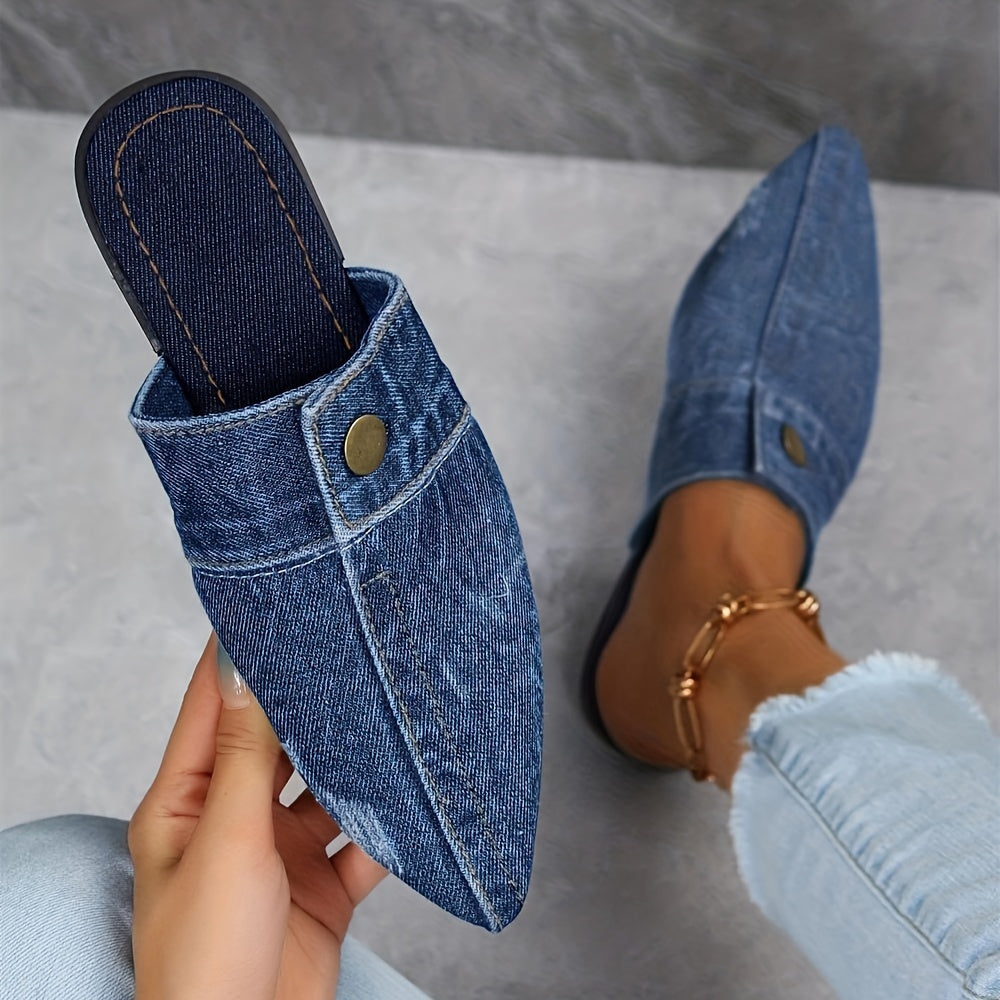 Ashby - Mules planos de mezclilla elegantes y sencillos