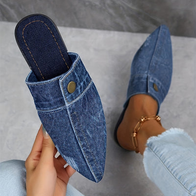Ashby - Mules planos de mezclilla elegantes y sencillos
