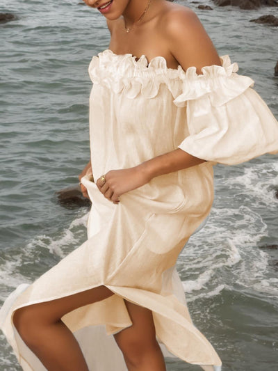Giselle - Elegante vestido midi con hombros descubiertos
