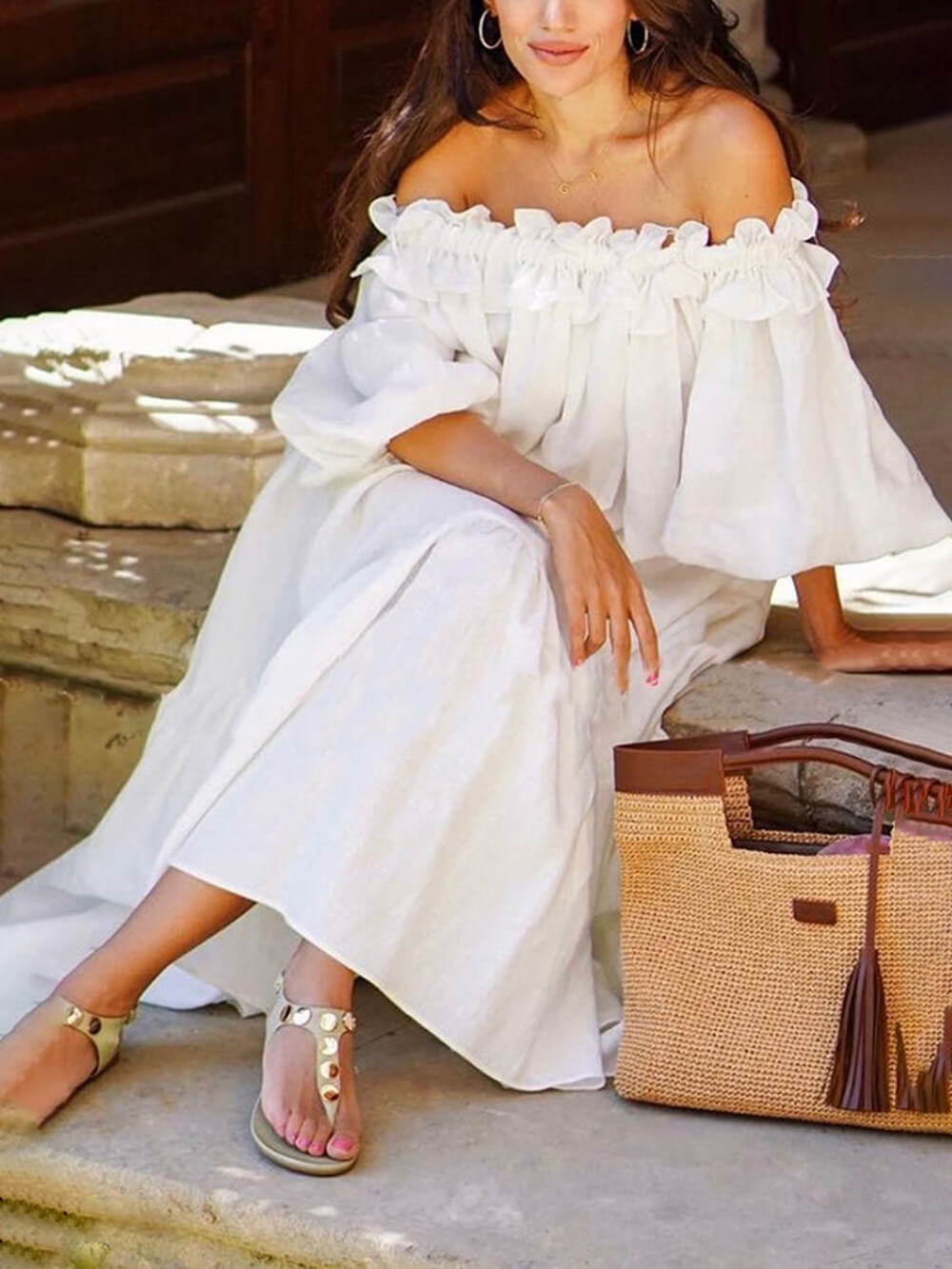 Giselle - Elegante vestido midi con hombros descubiertos