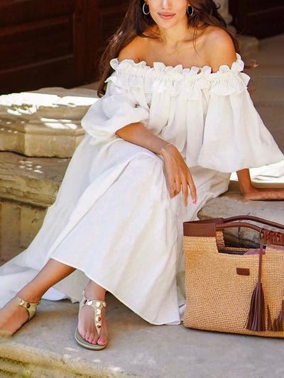 Giselle - Elegante vestido midi con hombros descubiertos