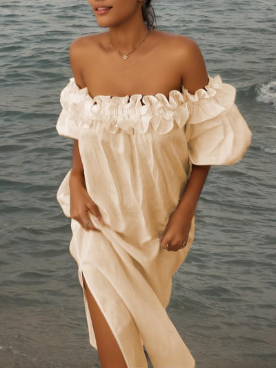 Giselle - Elegante vestido midi con hombros descubiertos