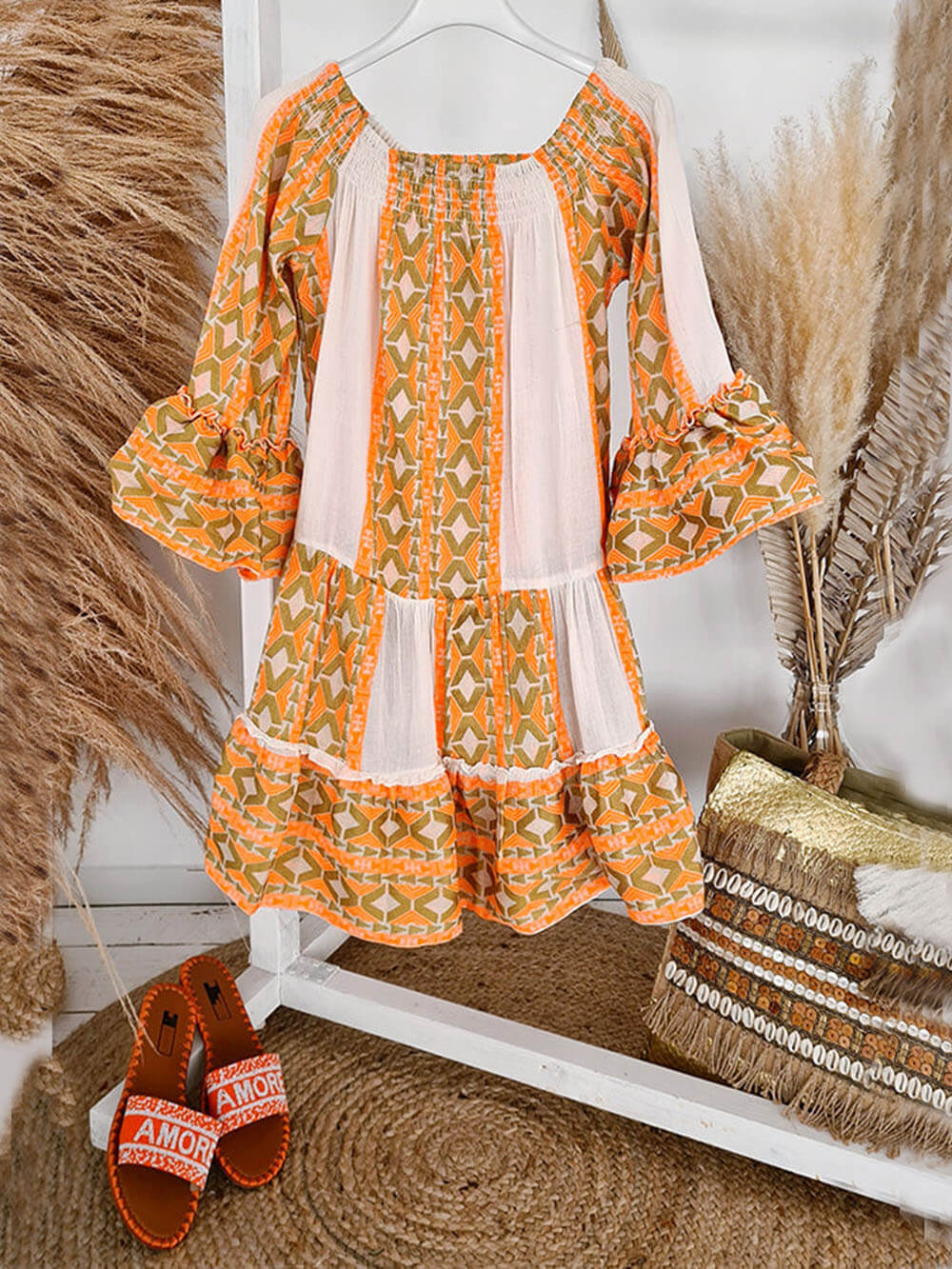 Joyce - Minivestido bohemio con hombros descubiertos