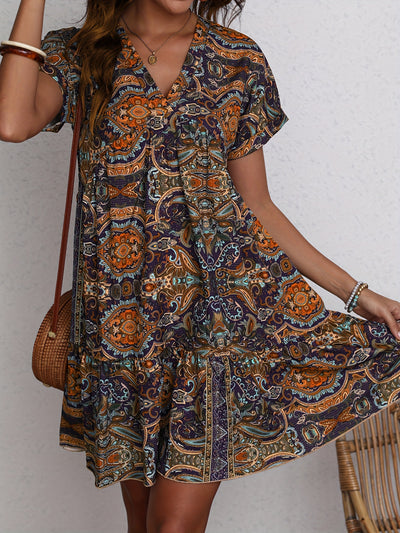 Caroline - Paisley Print V-Neck Dress