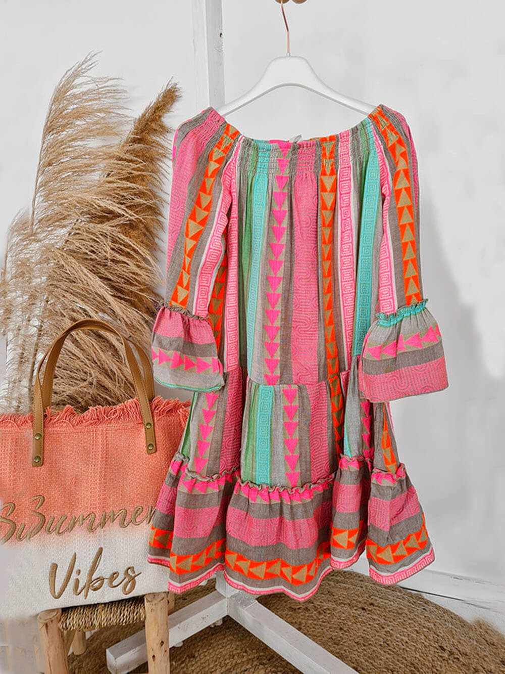 Joyce - Minivestido bohemio con hombros descubiertos