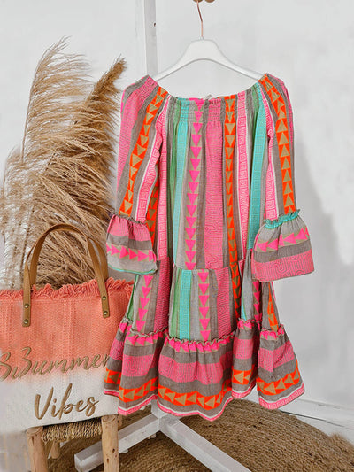 Joyce - Minivestido bohemio con hombros descubiertos