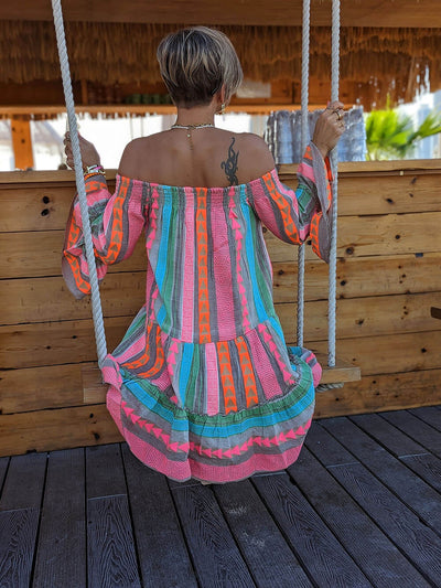 Joyce - Minivestido bohemio con hombros descubiertos