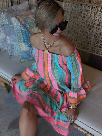 Joyce - Minivestido bohemio con hombros descubiertos