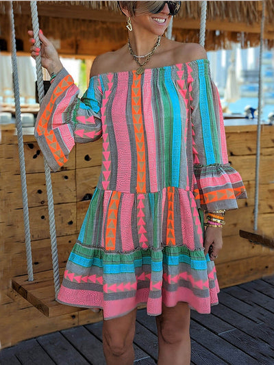 Joyce - Minivestido bohemio con hombros descubiertos