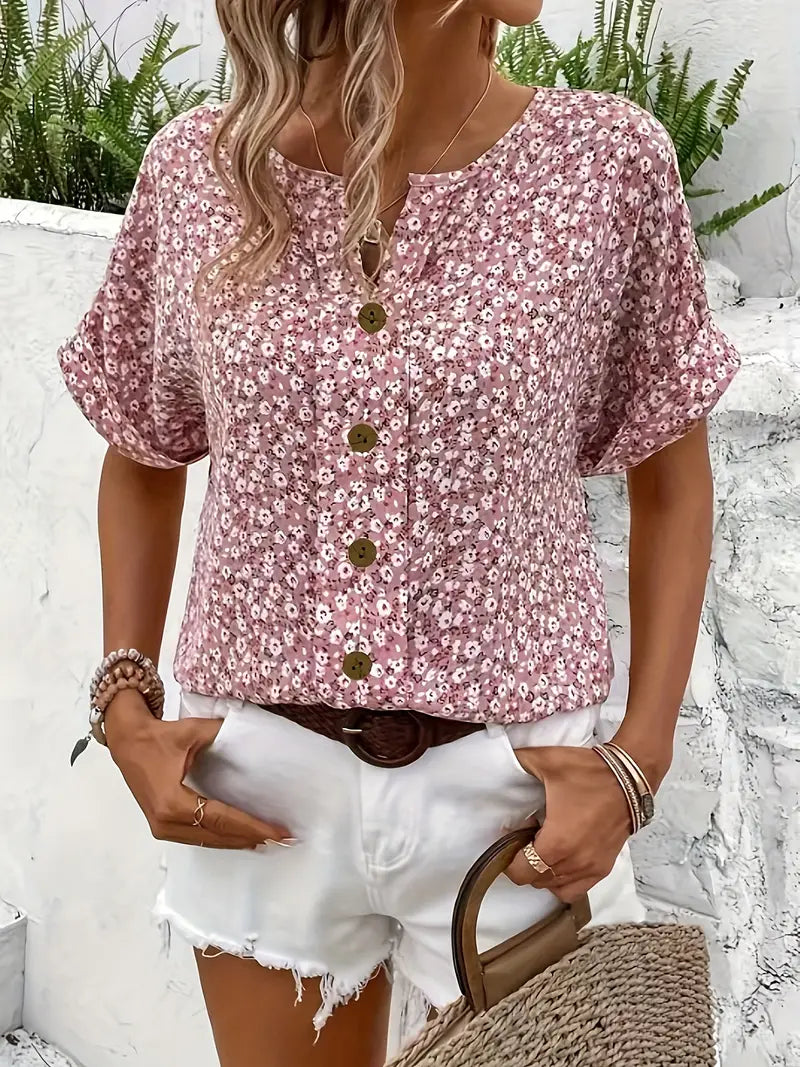 Charis - Floral Button-Up Blouse