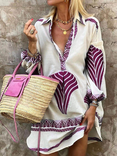 Amber - Printed Long Sleeve Mini Dress