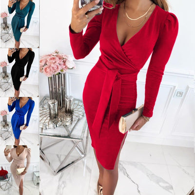 Caitlyn - Elegante vestido midi con escote en V y tirantes anudados