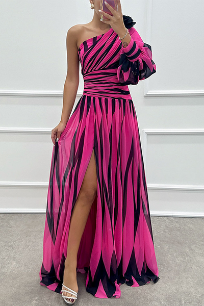 Shiloh - Elegante vestido largo de rayas con un solo hombro