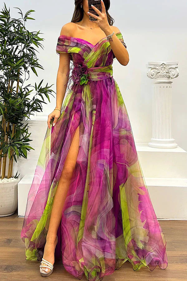 Daniela - Impresionante vestido largo con hombros descubiertos