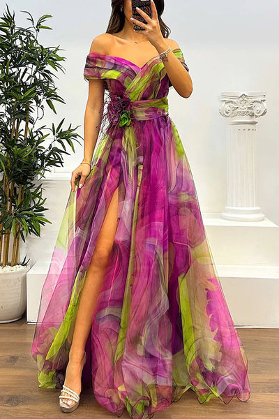 Daniela - Impresionante vestido largo con hombros descubiertos