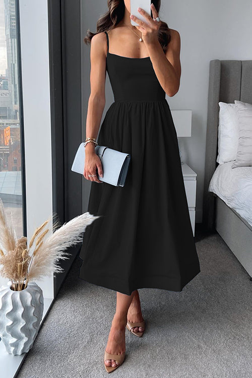 Vina - Chic Strappy A-Line Midi Dress