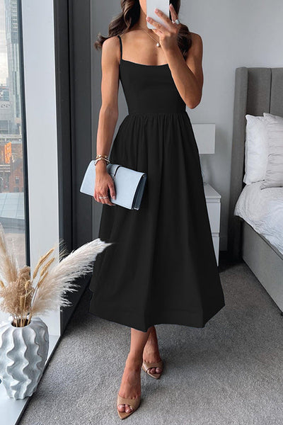 Vina - Chic Strappy A-Line Midi Dress