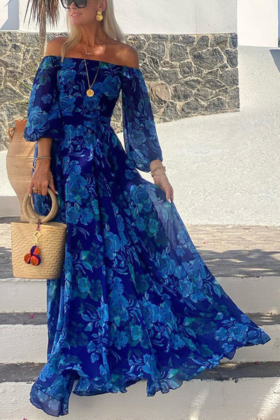 Penélope - Vestido largo floral con hombros descubiertos