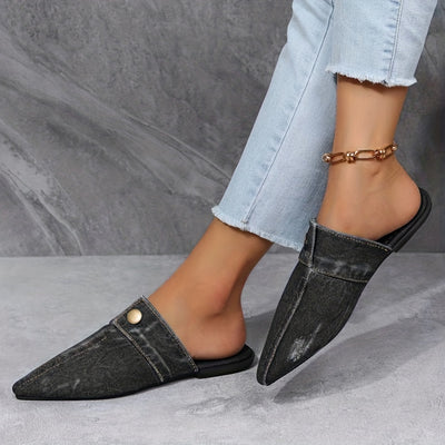 Ashby - Mules planos de mezclilla elegantes y sencillos