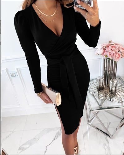 Caitlyn - Elegante vestido midi con escote en V y tirantes anudados