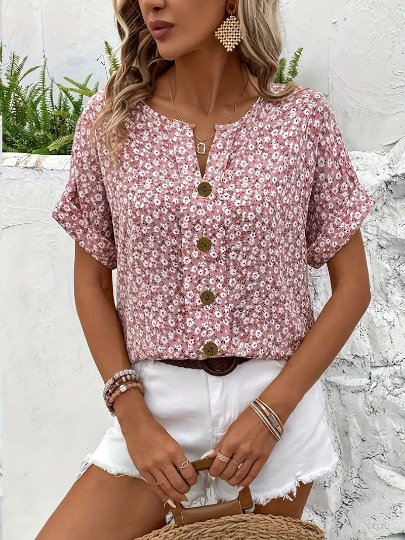 Charis - Floral Button-Up Blouse