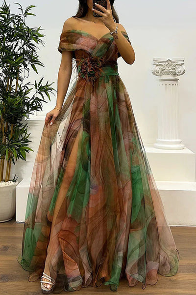 Daniela - Impresionante vestido largo con hombros descubiertos