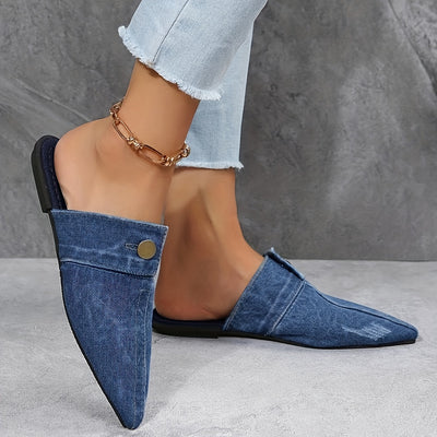 Ashby - Mules planos de mezclilla elegantes y sencillos