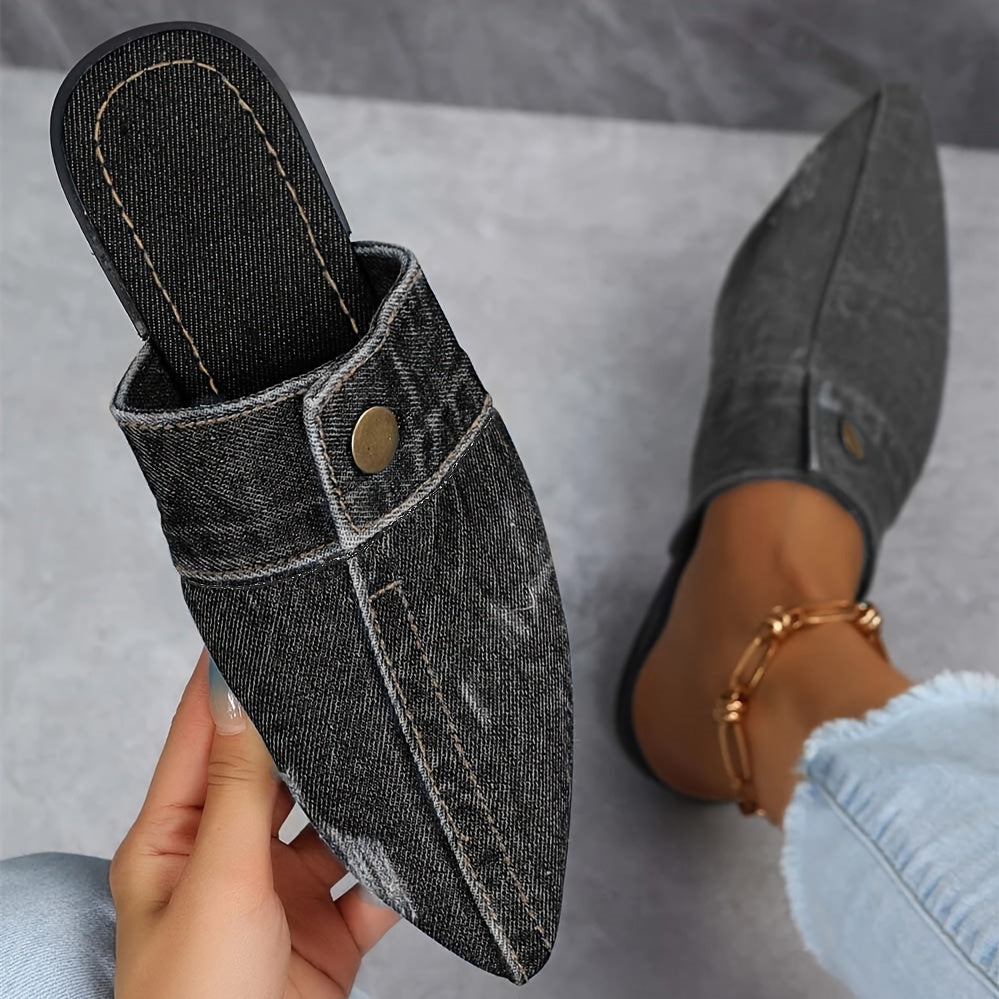 Ashby - Mules planos de mezclilla elegantes y sencillos