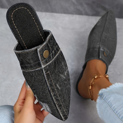 Ashby - Mules planos de mezclilla elegantes y sencillos