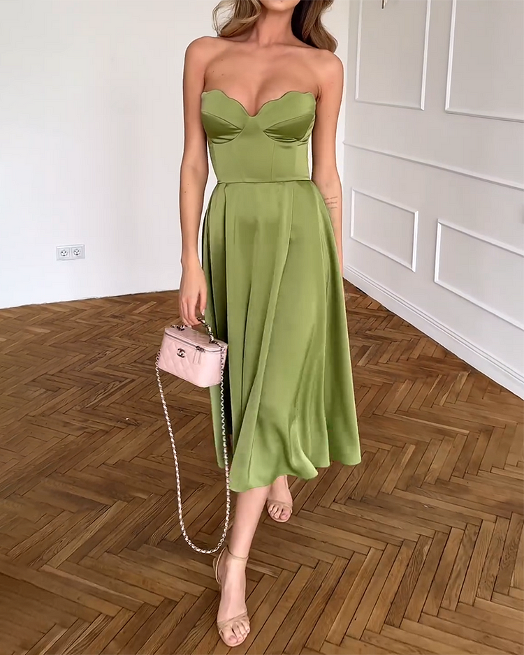 Bianca - Elegante vestido midi sin tirantes