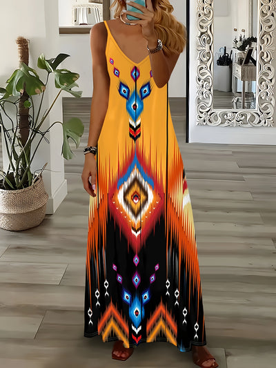 Gabrielle - Ethnic Geo Print Maxi Dress