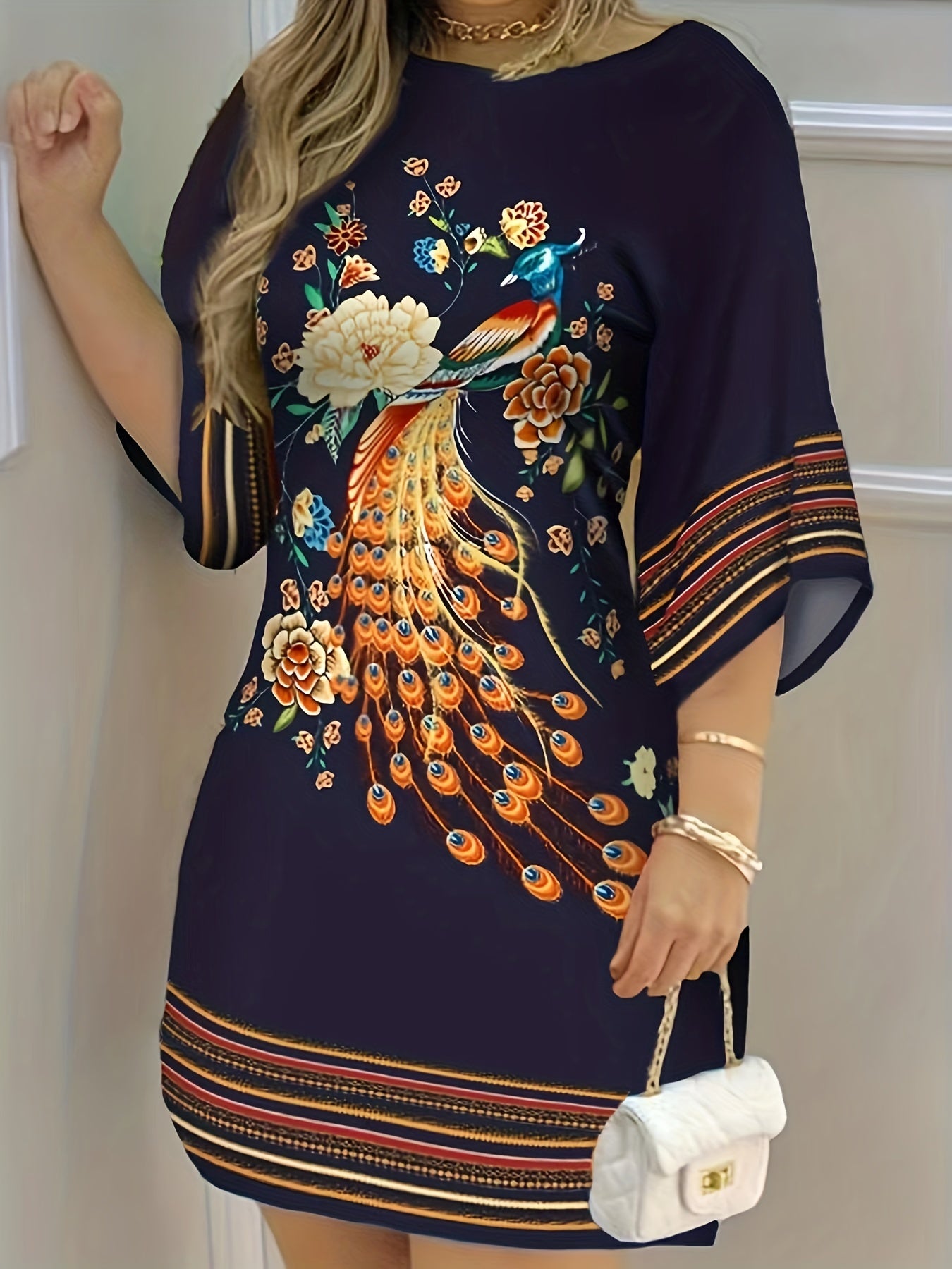 Jennifer - Peacock Floral Print Dress