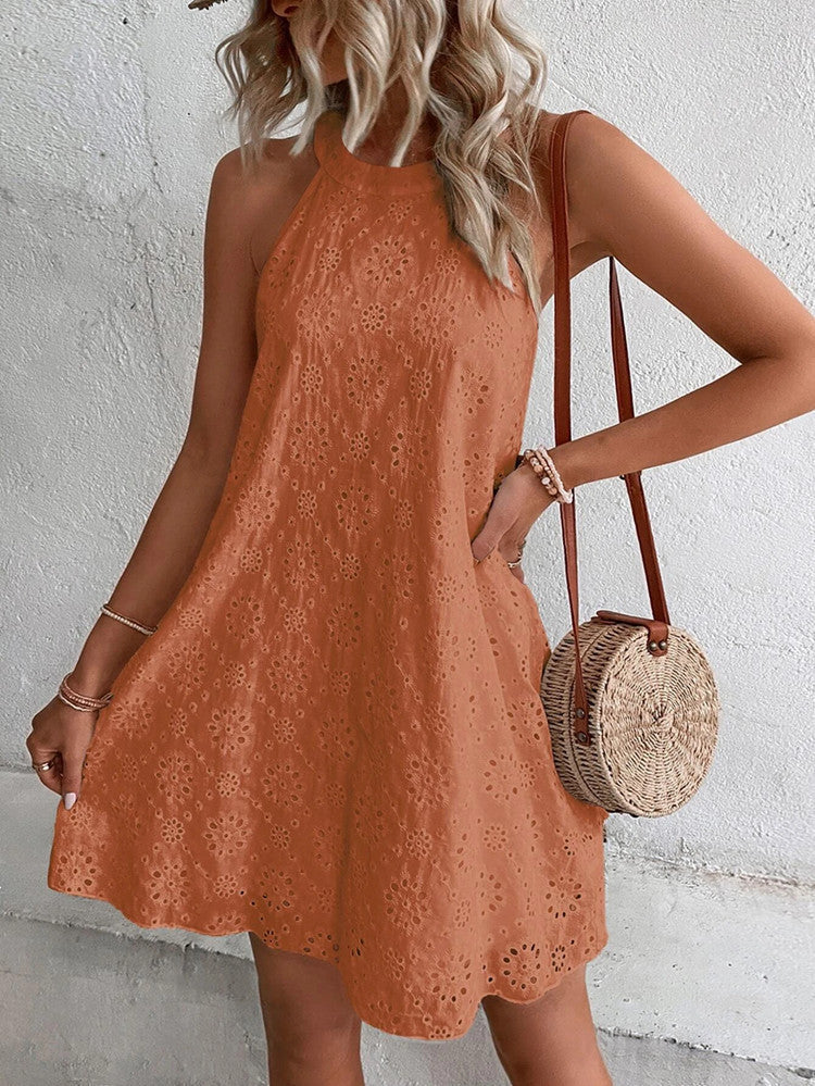 Elaine – Eyelet Halter Mini Dress