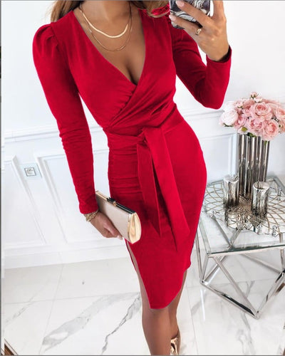Caitlyn - Elegante vestido midi con escote en V y tirantes anudados