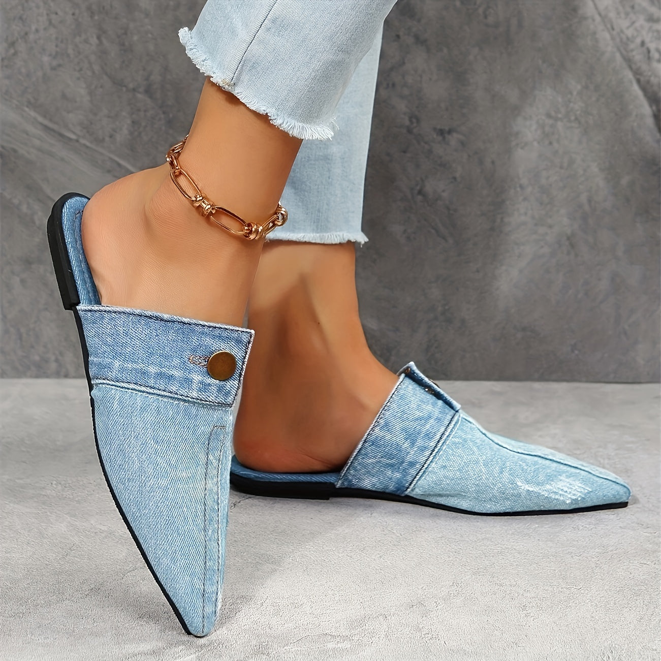 Ashby - Mules planos de mezclilla elegantes y sencillos