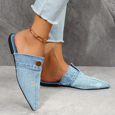 Ashby - Mules planos de mezclilla elegantes y sencillos
