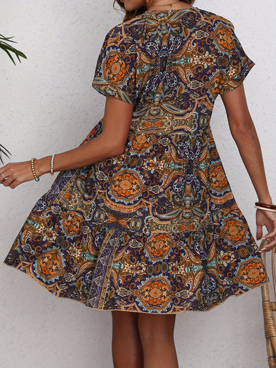 Caroline - Paisley Print V-Neck Dress