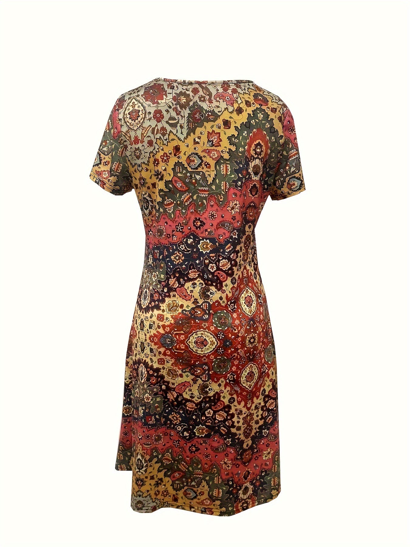 Evelyn - Ethnic Floral Print V-Neck Dress