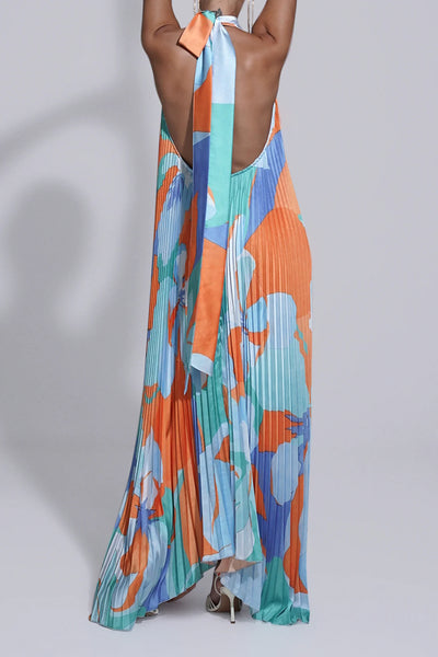 Shalia - Vestido largo plisado con cuello halter sensual