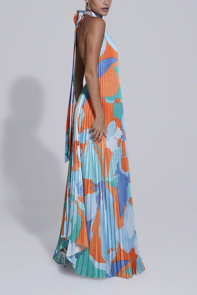 Shalia - Vestido largo plisado con cuello halter sensual