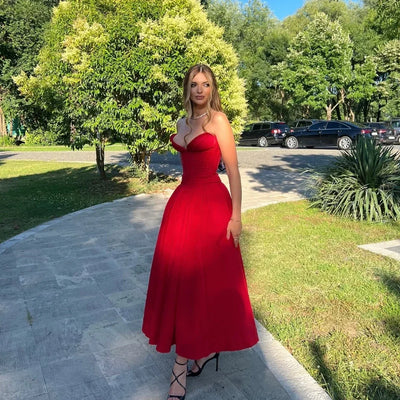 Rafaela - Sleek Strapless Pleated Midi Dress