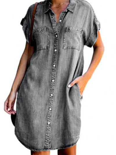 Kamila - Single Breasted Denim Shirt Dress