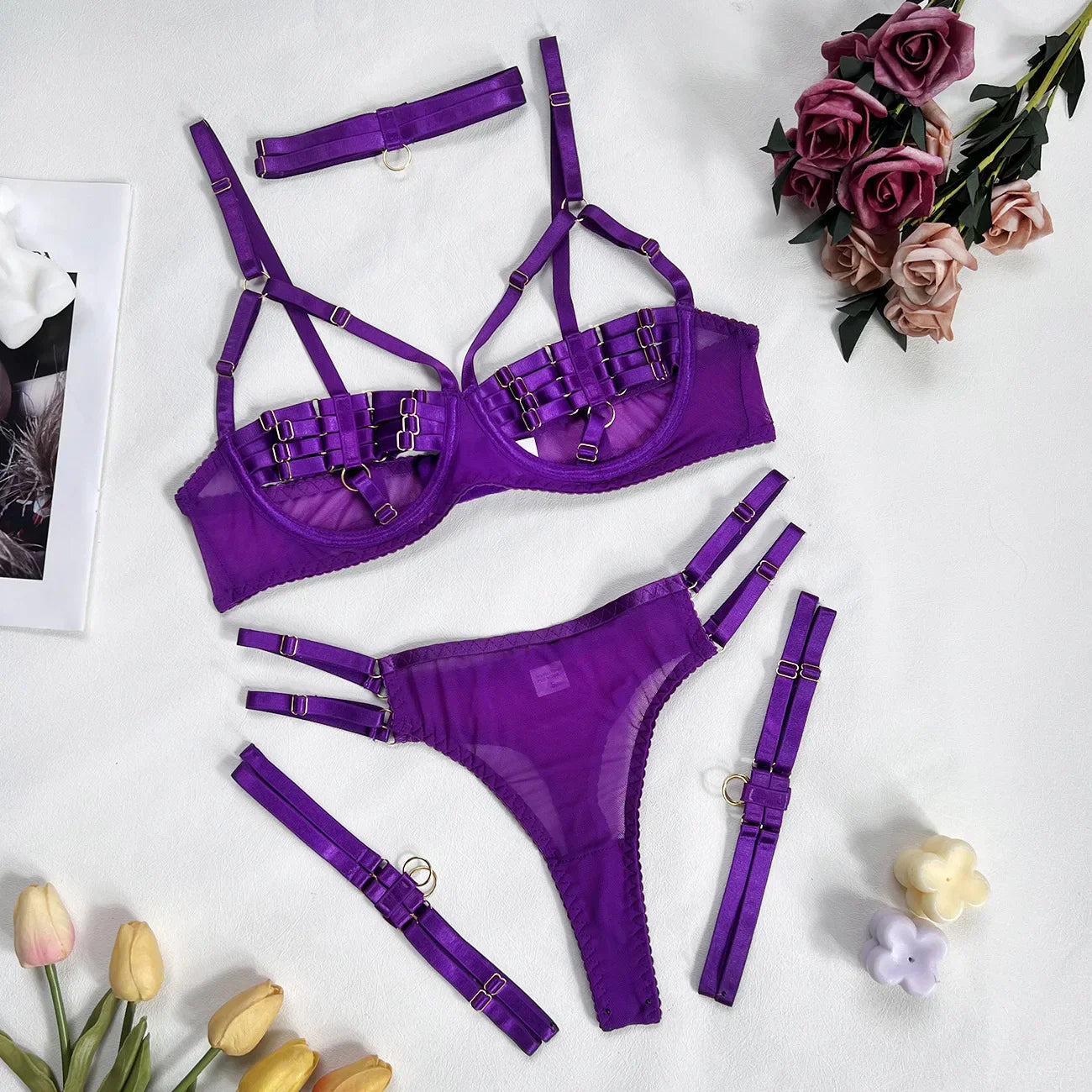 Maloi - Sultry Four Piece Adjustable Straps Lingerie