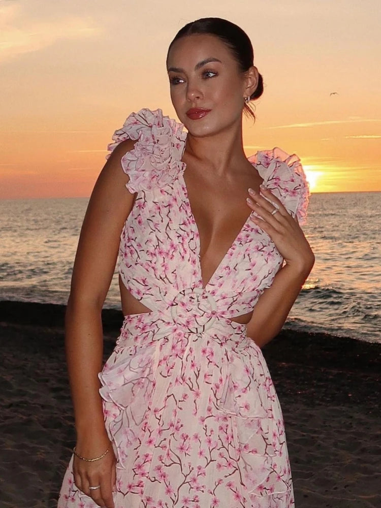 Lexi - Elegante vestido largo con volantes y espalda descubierta