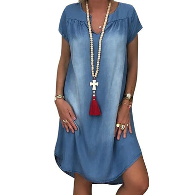 Adalee - Plus Size V-Neck Denim Dress