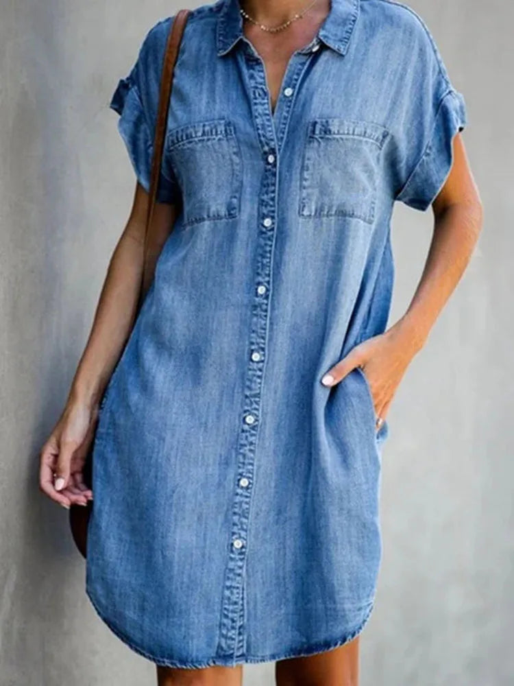 Kamila - Single Breasted Denim Shirt Dress